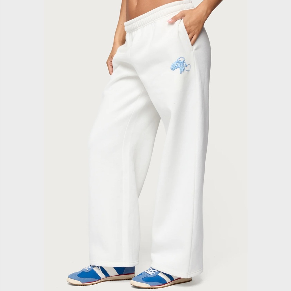 Edikted White Track Pants with Blue Detail